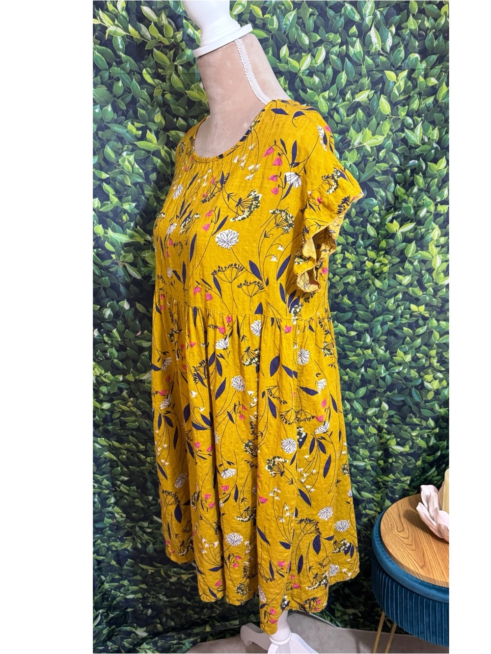 Emery Rose Yellow Floral Ruffle Short Sleeve Babydoll Dress Womens Size Medium - Picture 9 of 13